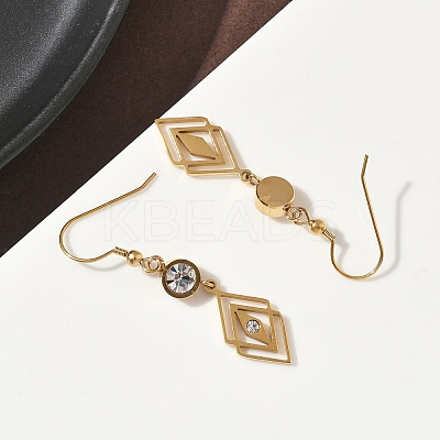 304 Stainless Steel Rhombus Dangle Earrings EJEW-Z129-12G-02-1