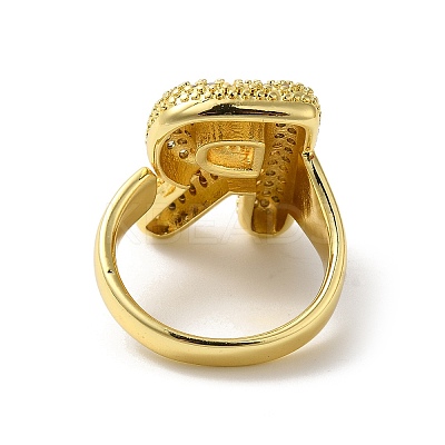 Letter Brass Micro Pave Clear Cubic Zirconia Open Cuff Ring for Women RJEW-N046-03R-G-1