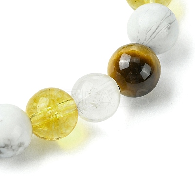 Natural Howlite & Synthetic Citrine & Natural Tiger Eye & Natural Quartz Crystal Round Beaded Stretch Bracelets BJEW-JB10910-09-1