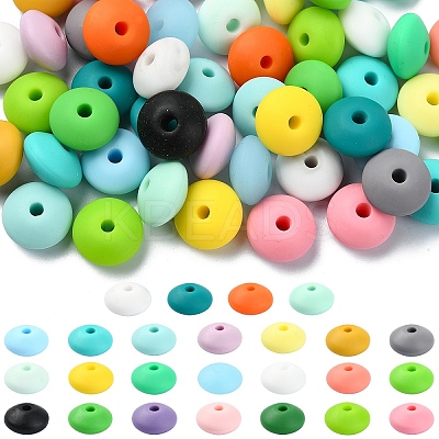 100Pcs 25 Styles Rondelle Food Grade Eco-Friendly Silicone Abacus Beads SIL-YW0001-36-1