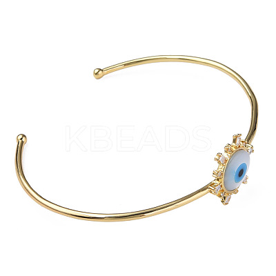 Shell Evil Eye Open Cuff Bangle with Synthetic Turquoise BJEW-N012-041-1