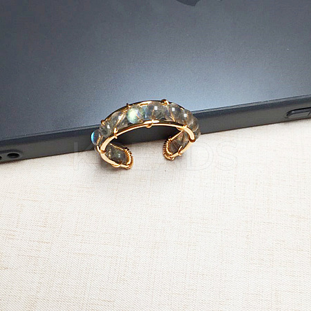 Alloy with Natural Labradorite Round Beaded Cuff Rings FS-WG034C3-04-1