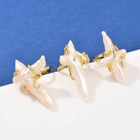 Cross Natural Pearl Finger Rings RJEW-K286-08G-1