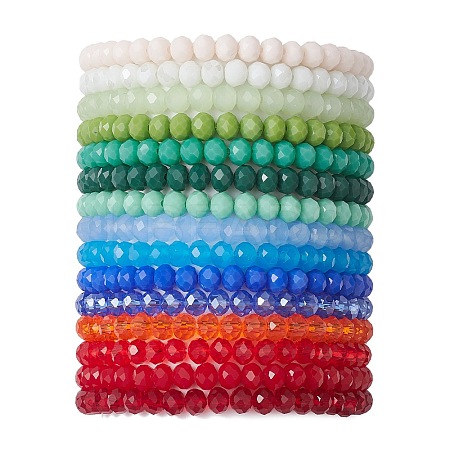 15Pcs 15 Colors Faceted Rondelle Imitation Jade Glass Beaded Stretch Bracelet Sets BJEW-JB10790-1