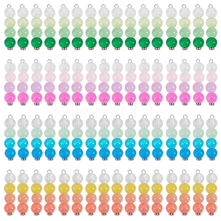 64Pcs 4 Colors Baking Paint Imitation Jade Glass Connector Charms PALLOY-GO00033-1