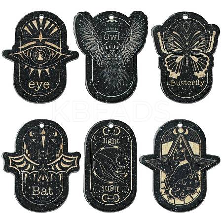 12Pcs 6 Styles Opaque Dark Theme Acrylic Pendants OACR-CJ0002-09-1