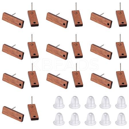 SUNNYCLUE 15 Pairs Walnut Wood Rectangle Stud Earring Findings EJEW-SC0001-28-1