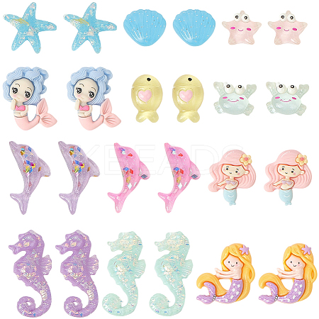 60Pcs 10 Styles Sea Theme Opaque Resin Cabochons RESI-SC0036-44-1