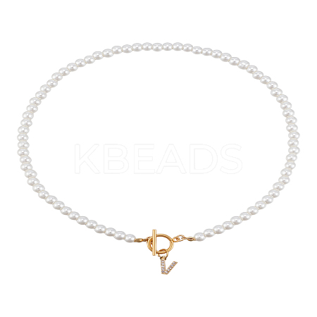 1Pc Brass Clear Cubic Zirconia Letter Pendant Necklaces NJEW-LP0001-32V-1