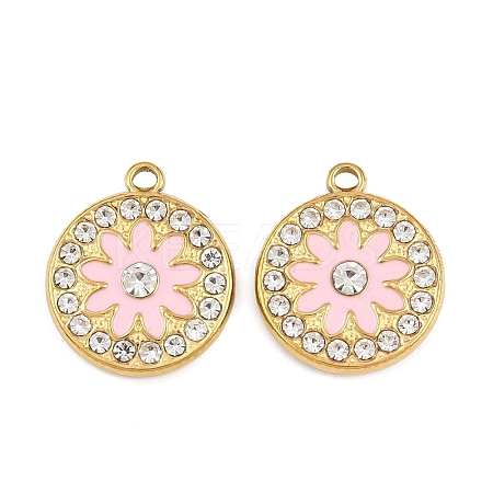 304 Stainless Steel with Enamel and Rhinestone Pendants STAS-Z166-12G-1