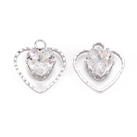 Brass Micro Pave Clear Cubic Zirconia Pendants KK-Q253-001P-B-1