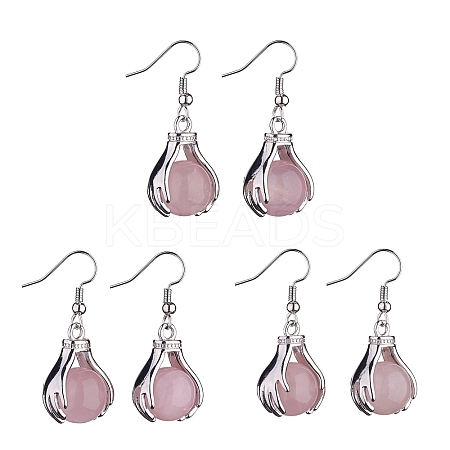 Natural Rose Quartz Palm Dangle Earrings EJEW-A092-09P-18-1