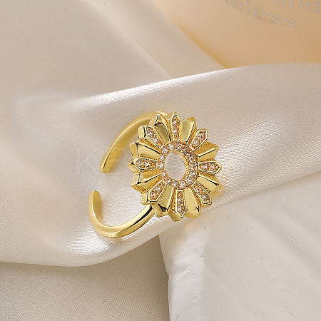 Brass Micro Pave Cubic Zirconia Cuff Rings for Women RJEW-P129-06B-G-1