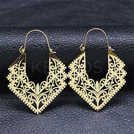 304 Stainless Steel Hollow Rhombus Hoop Earrings EJEW-P248-05G-1