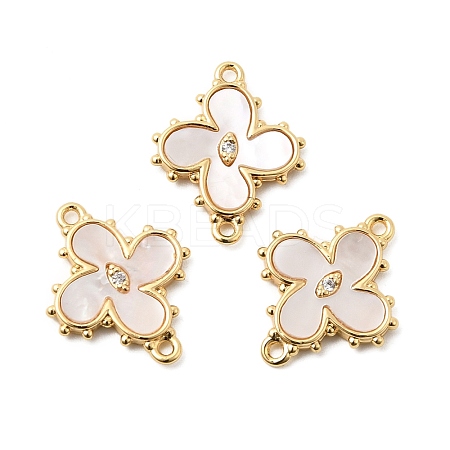 Brass Pave Clear Cubic Zirconia Flower Links Connector Charms KK-G553-03G-1