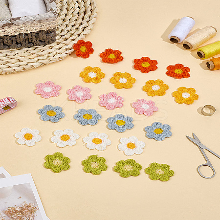 24Pcs 6 Colors 6-Petal Flower Shape Two Tone Crochet Appliques DIY-LP0003-61-1
