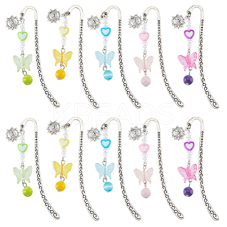 10Pcs 5 Colors Alloy Hook Bookmarks AJEW-HS00005-1