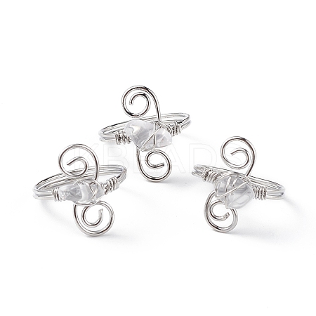 Natural Quartz Crystal Chips with Vortex Finger Ring RJEW-L082-02P-02-1
