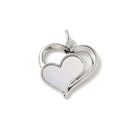 Brass Pave Natural White Shell Heart Charms with Jump Rings KK-S522-08B-P-1