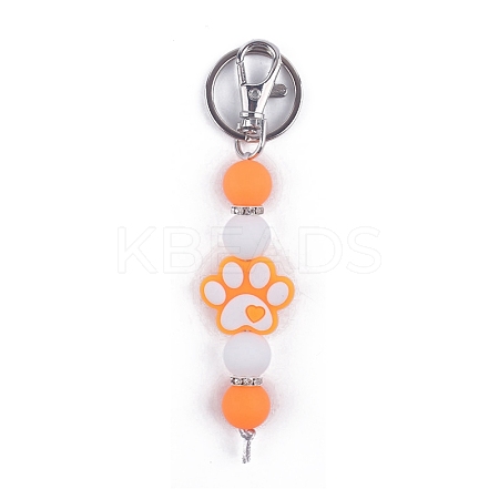 Round & Dog Paw Print Silicone Beaded Keychain PW-WG52716-05-1