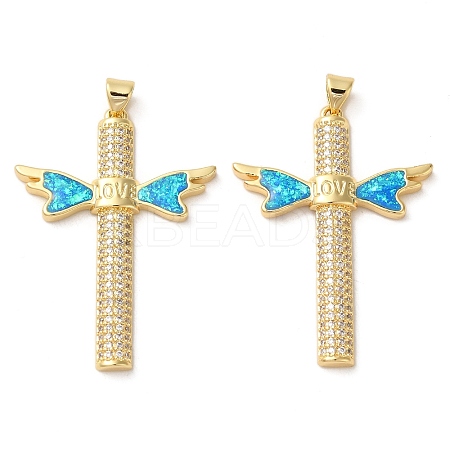 Rack Plating Brass Micro Pave Cubic Zirconia Pendants KK-P268-17L-G-1