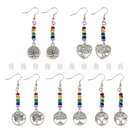 10 Pairs 5 Style Alloy Tree of Life Dangle Earrings EJEW-TA0001-31-1