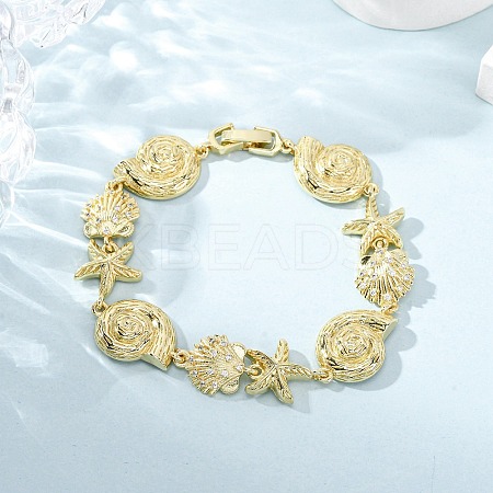 Brass Micro Pave Clear Cubic Zirconia Link Bracelets for Women BJEW-H209-09B-G-1