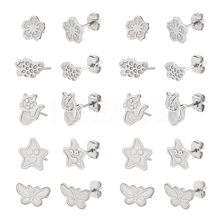 100Pcs 5 Style 304 Stainless Steel Stud Earring Settings STAS-DC0003-99-1