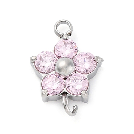 304 Stainless Steel Micro Pave Cubic Zirconia Flower Connector Charms STAS-U042-01P-01-1