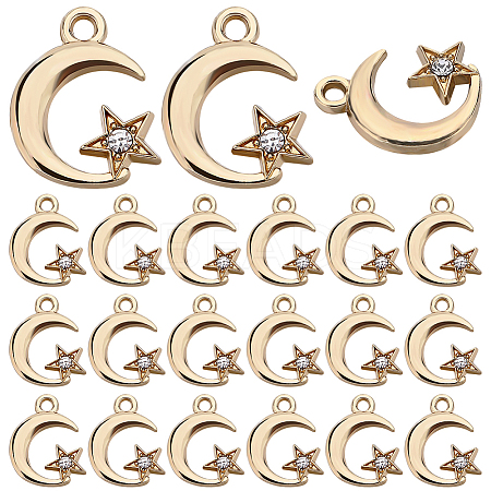 SUNNYCLUE 60Pcs Moon & Star Alloy with Rhinestone Small Handmade Pendant Charms FIND-SC0006-79-1
