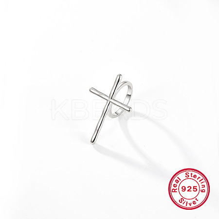 Anti-Tarnish Cross Rhodium Plated 925 Sterling Silver Finger Rings for Women PT9843-6-1