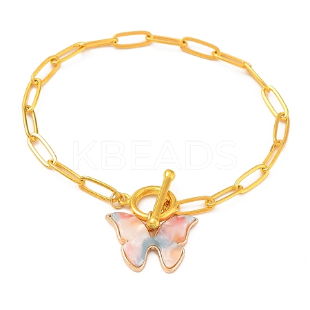 Butterfly Alloy Cellulose Acetate (Resin) Charm Bracelets BJEW-JB05357-02-1
