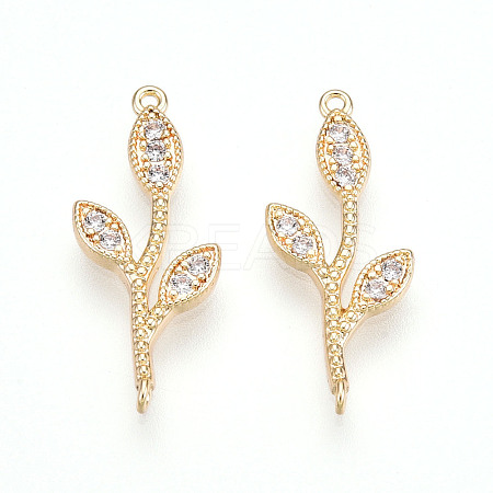 Brass Micro Pave Clear Cubic Zirconia Connector Charms KK-T074-54G-1