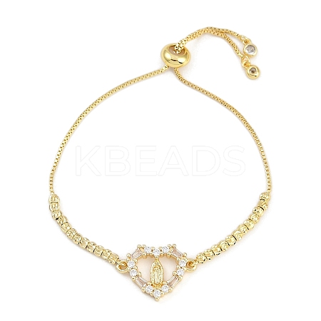 Virgin Mary Theme Brass Micro Pave Cubic Zirconia Slider Bracelets for Women BJEW-U013-02G-05-1