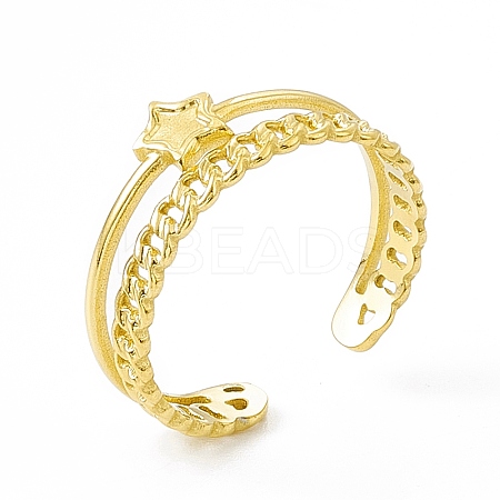 Ion Plating(IP) 304 Stainless Steel Star Cuff Ring for Women RJEW-C060-19G-1