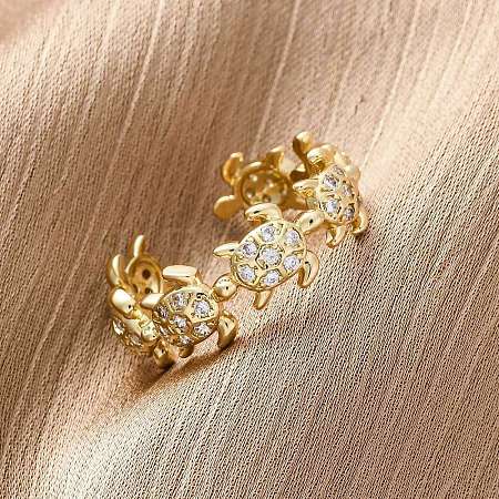 Brass Micro Pave Clear Cubic Zirconia Cuff Rings for Women RJEW-G345-01G-1