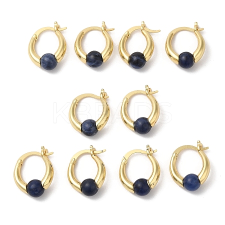 Natural Sodalite Round Beaded Hoop Earrings EJEW-A099-03G-06-1