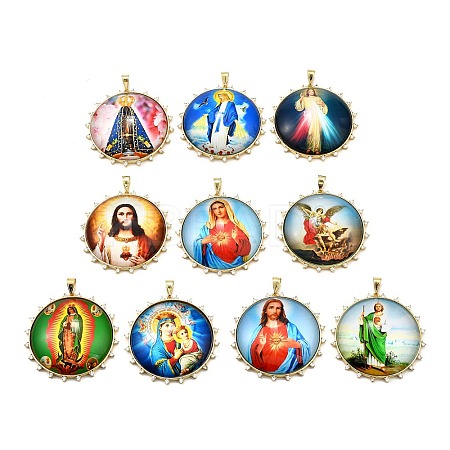 Rack Plating Brass Micro Pave Cubic Zirconia Glue Photographic Paper Pendants KK-D343-01G-1