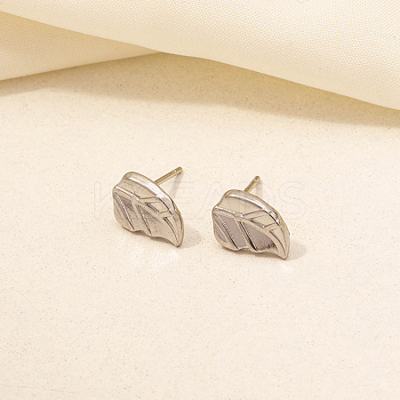 304 Stainless Steel Leaf Stud Earrings for Women BE5708-9-1