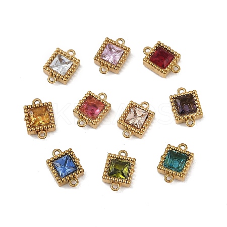 Ion Plating(IP) 304 Stainless Steel Cubic Zirconia Square Links Connector Charms X-STAS-K256-24G-1