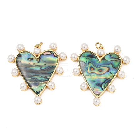 Brass Pave Natural Paua Shell Pendants KK-U058-25G-01-1
