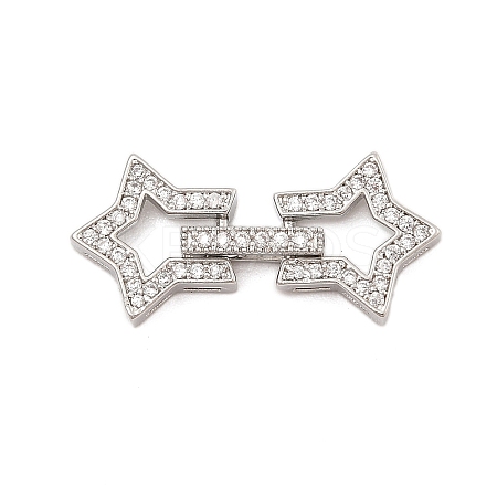 Brass Micro Pave Clear Cubic Zirconia Fold Over Clasps KK-C075-10P-1