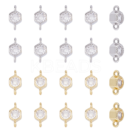 20Pcs 2 Colors Rack Plating Brass Pave Clear Cubic Zirconia Connector Charms KK-FI0001-05-1