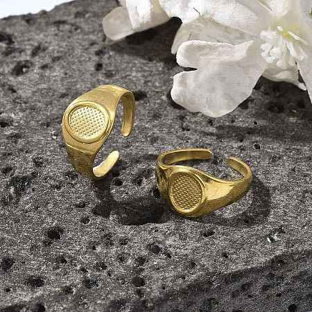 Oval 304 Stainless Steel Cuff Rings for Women RJEW-M019-29G-1