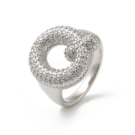 Letter Brass Micro Pave Clear Cubic Zirconia Open Cuff Ring for Women RJEW-N046-03Q-P-1