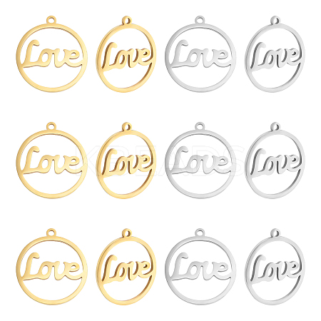 12Pcs 2 Colors 201 Stainless Steel Laser Cut Pendants STAS-UN0028-28-1