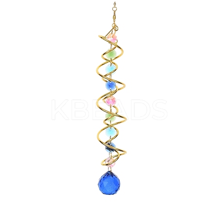 Iron Spiral & Glass Octagon & Teardrop Hanging Suncatchers HJEW-F025-01G-01-1