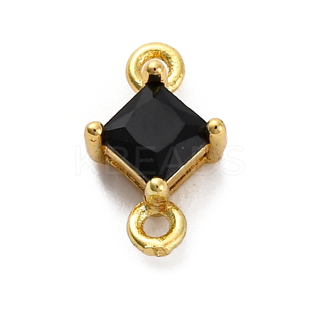 Brass Cubic Zirconia Rhombus Connector Charms KK-F894-12G-04-1