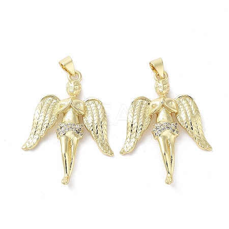 Rack Plating Angel Brass Micro Pave Cubic Zirconia Pendants KK-E102-12G-1