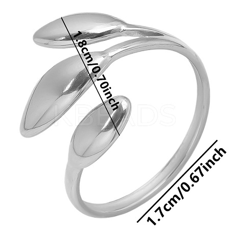 Vintage 304 Stainless Steel Three-Leaf Open Cuff Ring for Women LW4764-1-1